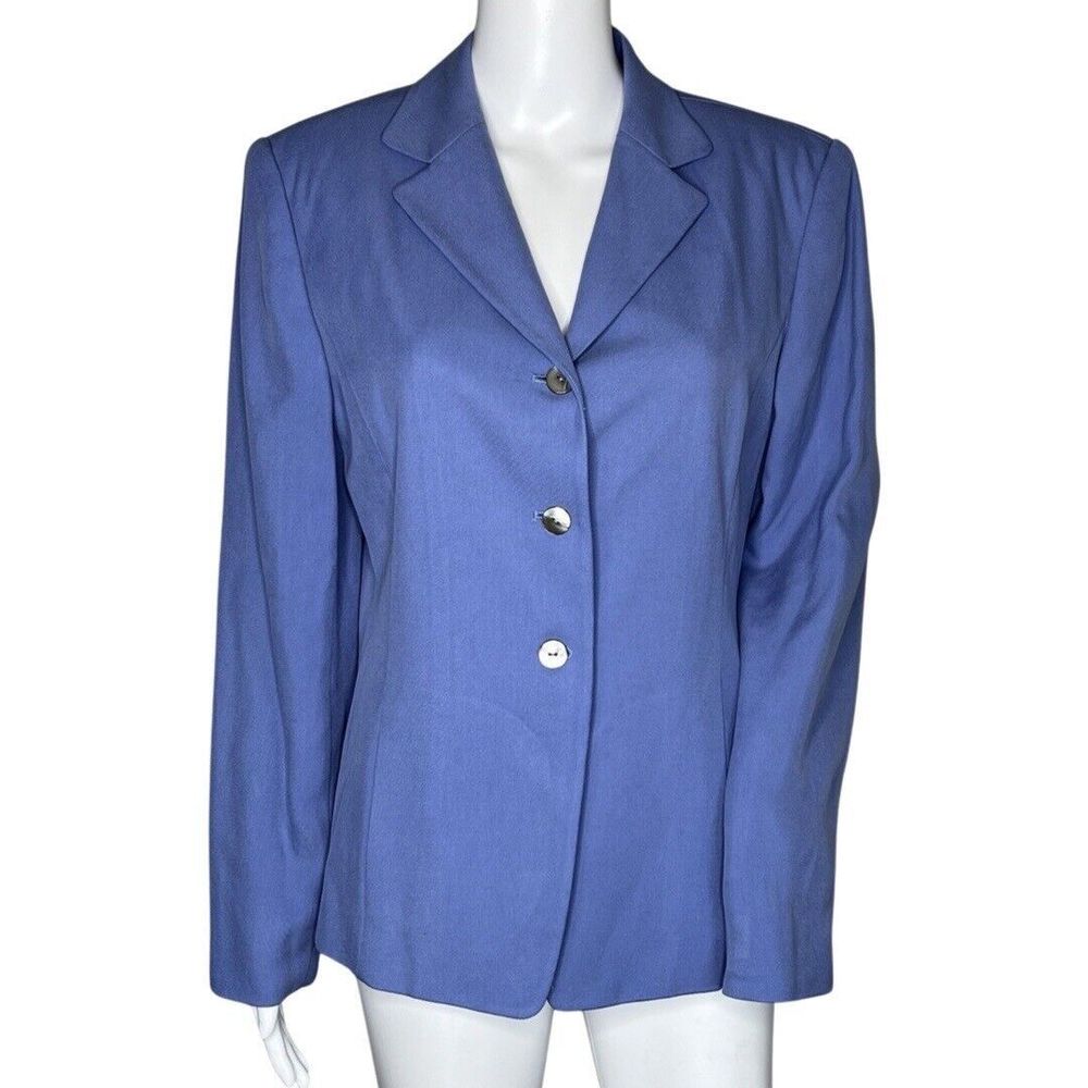 Valerie Stevens Blazer Women 10 Blue 3 Button Silk Office Casual Academia Preppy